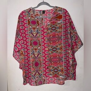 SHEIN Pink and Blue Patterned Blouse